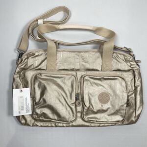 Kipling Cyrene Carry On Travel Bag Crossbody Double Handle Sparkly Gold With Tag